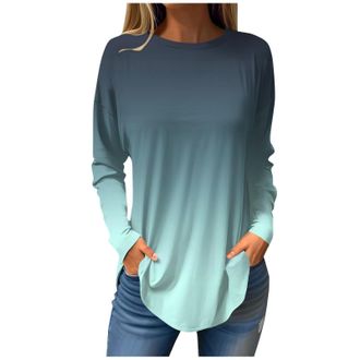 Generic Your Orders Deal of The Day Buy Again Tunic Tops for Women Fashion Gradient Dye Long Sleeve Pullover Tops Plus Size Crewneck T Shirts Casual Oversized