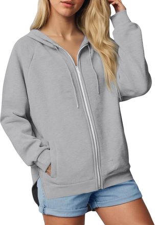 Generic Womens Hoodies Zipper Solid Color Loose Fit Womens Coats Jacket Fashion Soft Long Sleeve Tops Women Casual Comfy Plain Cozy Hooded Pockets Overcoat Fa