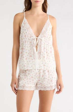 Open Edit Flirty Short Cotton Pajamas in Ivory- Coral Bibi Floral at Nordstrom, Size X-Large