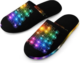 Generic Puzzle Autism Neon Lights Mens House Slippers Slip Indoor Slipper On Shoes Warm Outdoor