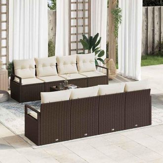 vidaXL Vidaxl - Conjunto De Sof&aacute; De Jard&iacute;n 7 Pcs Marr&oacute;n, Crema 55 X 55 X 37 Cm