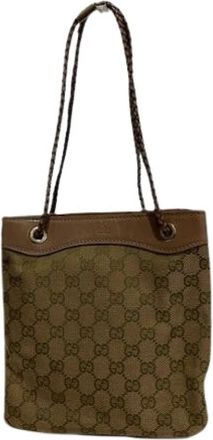 Gucci Pre-owned Bucket Bags, female, Brown, Size: ONE SIZE Pre-owned GG Canvas Leather Shoulder Bag