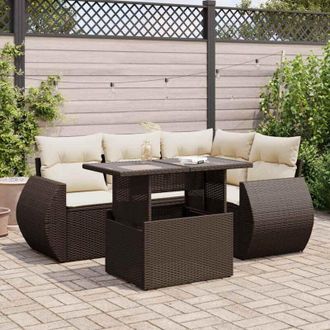 vidaXL Vidaxl - Set Comedor De Jard&iacute;n 5 Piezas Y Cojines Rat&aacute;n Sint&eacute;tico Marr&oacute;n