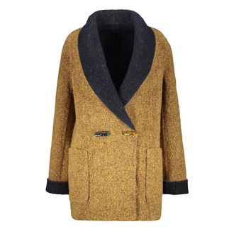 Missoni Double-Breasted Coats, female, Yellow, Size: XL Reversible Wool Coat with Toggle Buttons