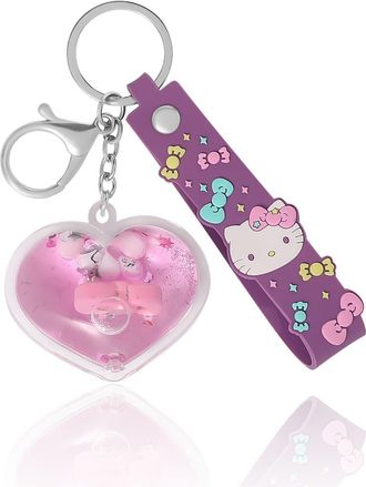 Hello Kitty Acrylic Liquid Heart Keychain in Purple at Nordstrom