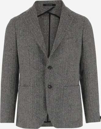 Tagliatore Dark Grey Tweed Single-breasted Blazer