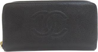 Chanel Black Grained Calfskin Long Wallet (Bi-Fold) (Pre-Owned)