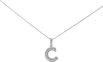 House of Brilliance 925 Sterling Silver 4/5 Cttw Round Lab-Grown Diamond C Pendant Necklace