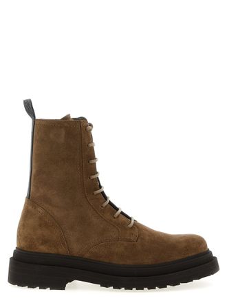 Brunello Cucinelli Suede Combat Boots Monile Boots And Ankle Boots Brown