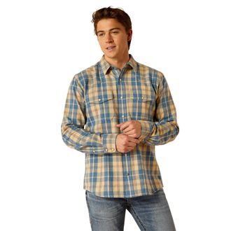 Ariat Mens Harlem Retro Fit Western Shirt Long Sleeve in Pale Khaki, Size X-Small, by Ariat