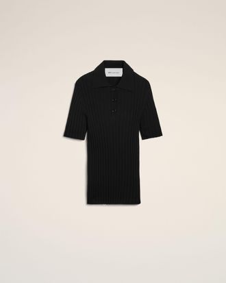 Ami Black Knit Short Sleeves Polo Black - XL - for Women