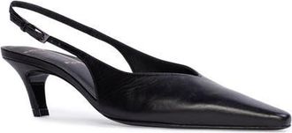 Black Suede Studio Lou Slingback Pointed Toe Kitten Heel Pump in Black Nappa Leather at Nordstrom, Size 8.5Us