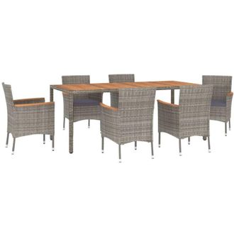 vidaXL Set Comedor Jard&iacute;n 7 Pzas Y Cojines Rat&aacute;n Sint&eacute;tico Gris Vidaxl