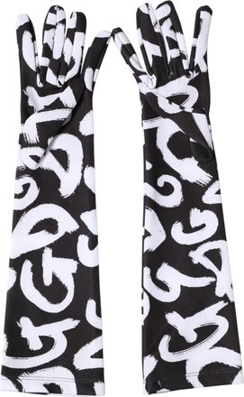 Dolce & Gabbana Black White DG Logo Elbow Length Mitten Womens Gloves
