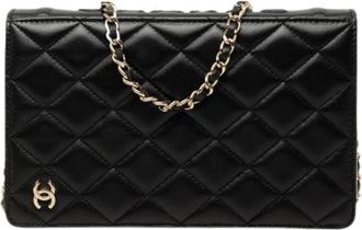 Chanel Pre-owned Book Wallet on Chain - Dames - Vintage Schoudertas - Zwart - ONE Size - Leer - Vintage