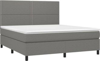 vidaXL Cama Box Spring Colch&oacute;n Y Luces Led Tela Gris Oscuro 160x200 Cm Vidaxl