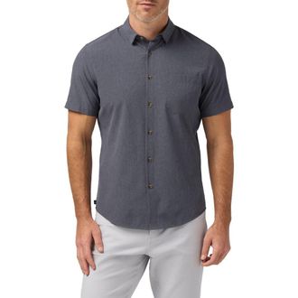 Mizzen+Main Leeward Trim Fit Short Sleeve Performance Button-Up Shirt in Coastal Fjord Heather at Nordstrom, Size Xx-Large
