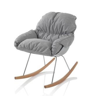 Aquadesign Sill&oacute;n mecedora en madera y tela gris