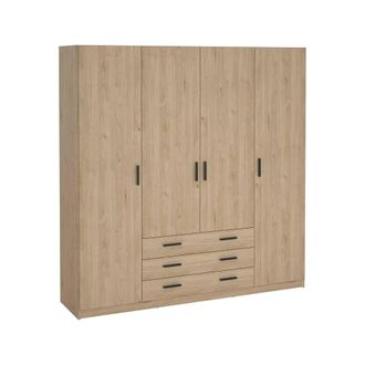 Dmora Dmora - Gran Armario Frances, Muebles De Dormitorio, Vestidor, Armario De Ropa, 196x50 H200 Cm, Roble