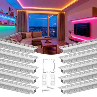 OEM Perfil De Empotrar Aluminio Para Tira Led 2 M, Paquete De 10 Piezas, Perfil Empotrable, Con Difusor Opal Tapones De Extremos Y Clips De Montaje, Decor