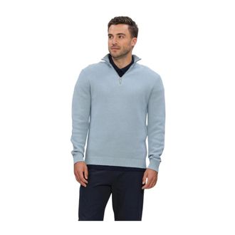 Selected Truien & Vesten, Heren, Blauw, M, Katoen, Slhdane LS Knit Structure Half Zip Noos