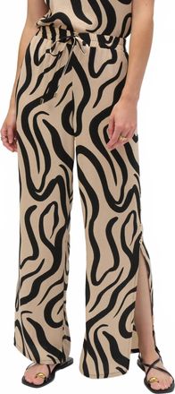 Joseph Ribkoff Abstract Print Side Slit Wide Leg Pants In Beige/black