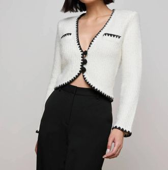 L'agence Womens Anaya Knit Cardigan In White/black