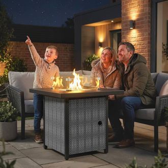 OUTSUNNY Propane Gas Fire Pit Table for Garden, 11.7 KW Smokeless Firepit in Black