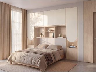VENTE-UNIQUE.COM Puente de cama madera beige 140x190 cm, 140x200 cm, 160x200 cm