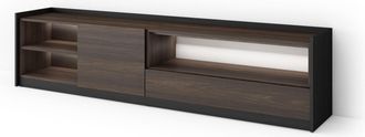 Skraut Home Skraut Home - Mueble Tv, Televisi&oacute;n, Muebles De Sal&oacute;n, Almacenaje, 207x37x50cm, Para Tv Hasta 80, Led, Estilo Moderno, Roble Oscuro Y Negro