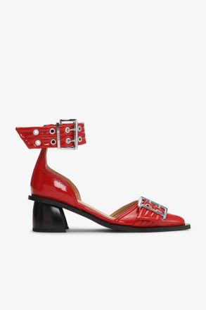 Ganni Red Feminine Buckle Open Cut Pumps - Size 10