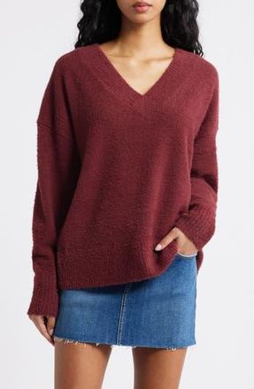BP. Fuzzy V-Neck Sweater in Burgundy Tannin at Nordstrom Rack, Size Xx-Small