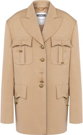 Moschino peak-lapel cotton-blend coat - women - Cotton/Wool - 38 - Neutrals