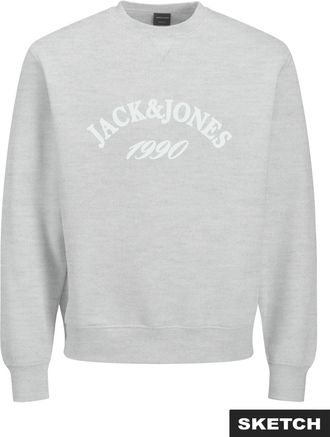 Jack & Jones Sweatshirt JACK & JONES JORBLEECKER BRANDING SWEAT CREW BF, Herren, Gr. XS, hellwei&szlig; detail:jj melange, angeraute Sweatware, Obermaterial: 70% Baumwol