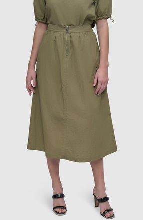 DKNY Perforated Tech Fabric Midi Skirt in Utility Green at Nordstrom, Size Small