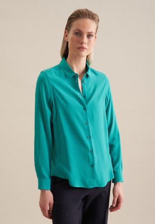 Seidensticker Hemdbluse SEIDENSTICKER, Damen, Gr. S(36), blau (t&uuml;rkis), 100% Viskose, unifarben, regular fit, ohne Ausschnitt, Blusen Hemdbluse, 1/1 Uni