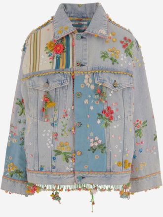 P&eacute;ro Jeansjacke mit Blumenstickerei
