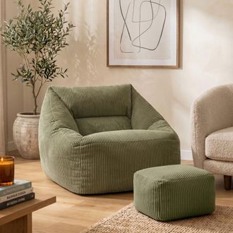 Icon Brand Bean Bag Armchair & Footstool Jumbo Cord Bundle in Green