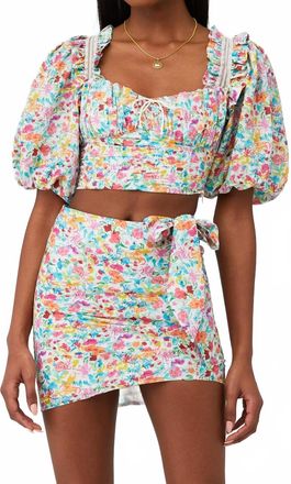 For Love & Lemons Claude Puff Sleeves Top In Aqua