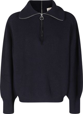 Semicouture Midnight Blue Wool Sweater With Satin Elbow Patches