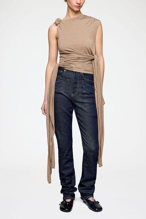 Ganni Coca Mocha Top in Beige Jersey - Size 32 Viscose