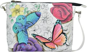 Anuschka Womens Hand Painted Leather Slim Medium Crossbody-Floral Paradise, One Size