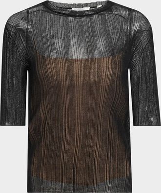 Vince Double-Layered Ribbed Elbow-Sleeve Top