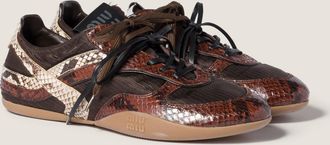 Miu Miu Gymnasium technical fabric and python-print Ayers leather sneakers