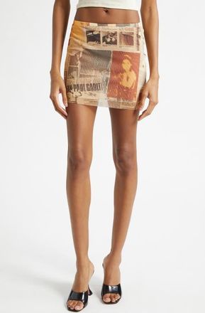 Jean Paul Gaultier Newspaper Print Mesh Miniskirt in Ecru/Light Grey/Red at Nordstrom, Size Medium