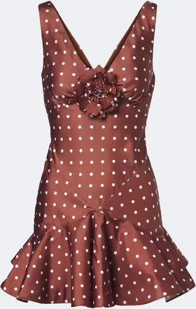 Rodarte Floral-appliqu&eacute; polka-dot silk twill minidress