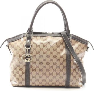 Gucci Beige Brown Pvc Coated Canvas Leather Tote Bag (Pre-Owned)
