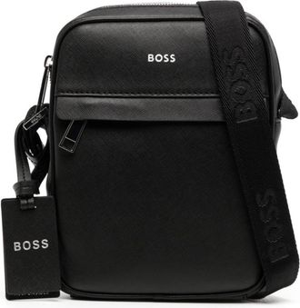 BOSS logo-print leather messenger bag - men - Recycled Polyamide/Recycled Polyester/Artificial Leather - One Size - Black