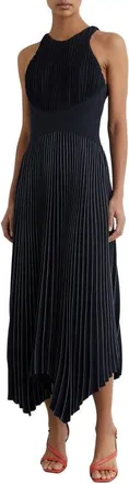 Reiss Rachel Pleated Sleeveless Midi Dress in Navy at Nordstrom, Size 10 Us