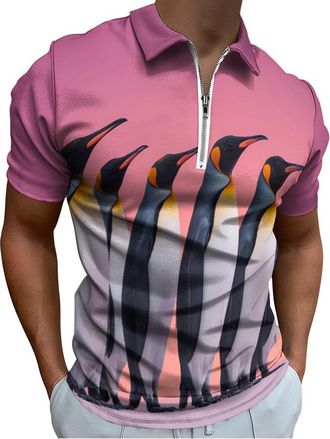 Generic Penguins Standing in A Group Mens Polo Shirts Fashion Print Short Sleeve Quick Dry Golf Shirt Casual T-Shirt Tops
